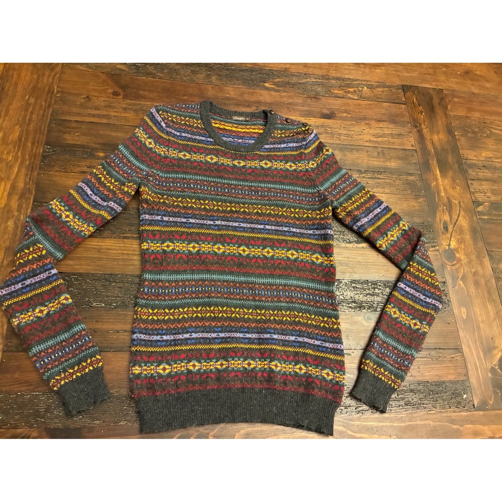 J. McLaughlin Sweater Cashmere Wool Blend Button Accents Striped Cottage Preppy